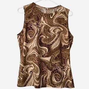 Y2K Inspired Brown & Tan Swirl Print Sleeveless Top